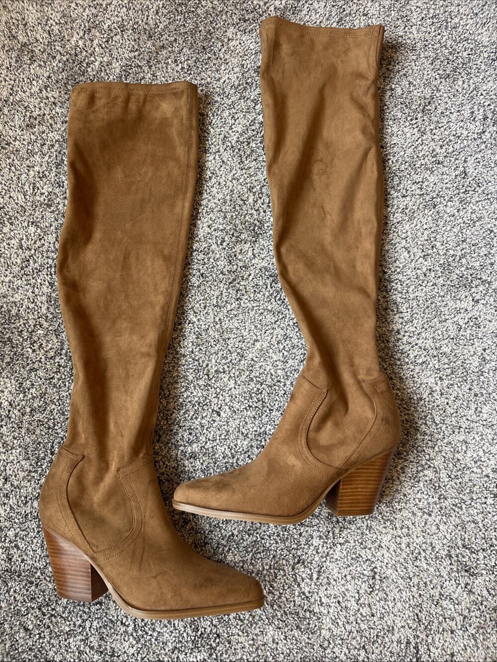 Marc Fisher Tan Faux Suede Over The Knee Boots Size 10 Slip-on